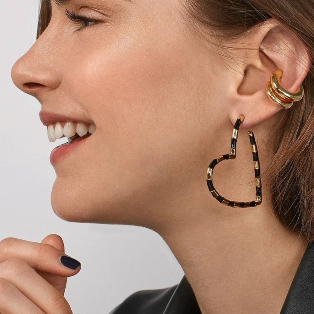 Janna Black and Gold Heart Hoops!
